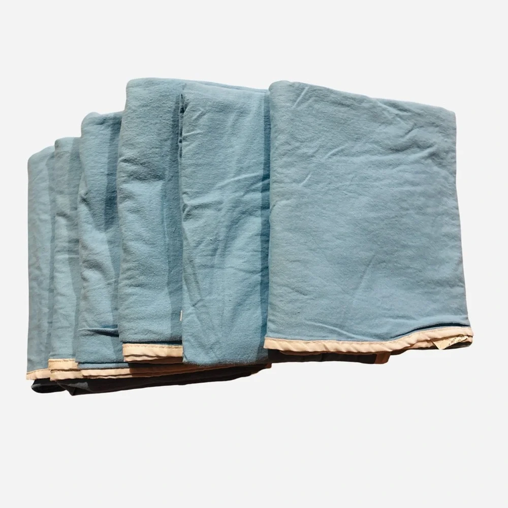 Soft Blue Blankets 35.5x47 with White Trim Set of 6